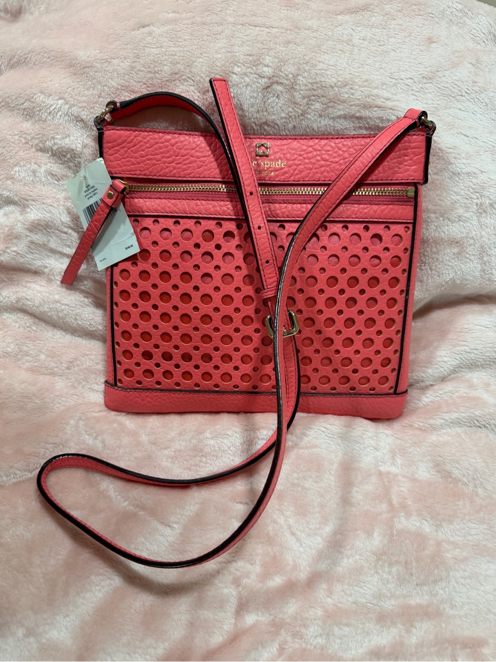 kate spade Coral Pink Perforated Leather Crossbody